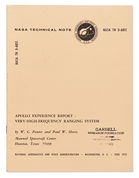 ''Apollo Experience Report'' from 1972 Outlining the Ranging System Developed in Case of a Lunar Module Failure