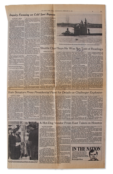 Richard Feynman Hand-Edited ''New York Times'' Newspaper on the Space Shuttle Challenger Disaster