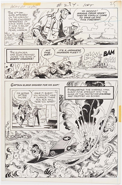 Norman Maurer ''Our Army at War'' #284 Original ''Medal of Honor'' Artwork, Pages 23-26 & 29 Including Splash Page (DC, September 1975) -- Measures Approx. 10.5'' x 16'' -- Very Good to Near Fine