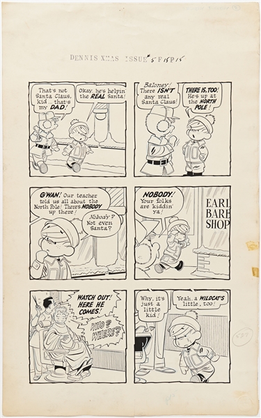 Al Wiseman Dennis the Menace Giant #5 Christmas Issue Original Artwork (Pines Comics, 1957) -- Measures 14.5 x 23.25 -- Closed Tear to Margin, Very Good Plus Condition