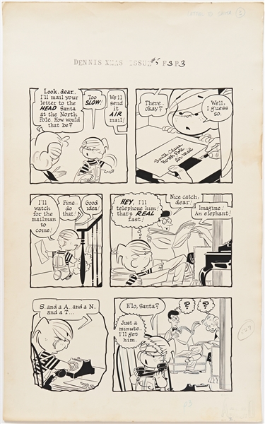 Al Wiseman Dennis the Menace Giant #5 Christmas Issue Original Artwork (Pines Comics, 1957) -- Measures 14.5 x 23.25 -- Very Good Plus Condition