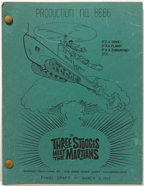 ''The Three Stooges Meet the Martians'' Final Draft Screenplay Dated 5 March 1962 -- Later Named ''The Three Stooges in Orbit'' -- Runs 129pp. -- Very Good Condition