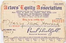 Moe Howards Actors Equity Association Card Circa 1939 -- Measures 4 x 2.625 -- Moderate Creasing & Wear to Edges, Else Very Good