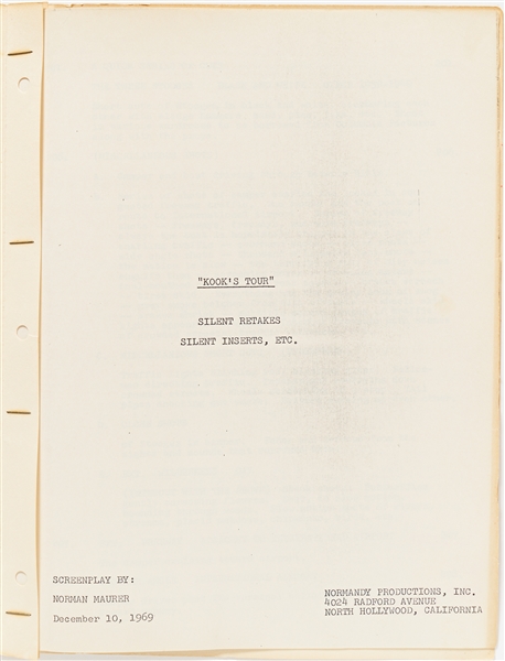 Ten ''Kook's Tour'' Documents -- Includes ''Added Scenes, Retakes, Missing Scenes, Titles'', Treatments, Scene Lists, ''Silent Retakes'', ''Second Dialogue'' & More -- Circa 1969 -- Very Good