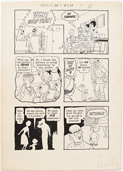 Al Wiseman Dennis the Menace #26 Original Artwork, Pages 10-11 & 13 (Pines Comics, 1958) -- Measures Approx. 14.5 x 22 -- Very Good to Near Fine Condition