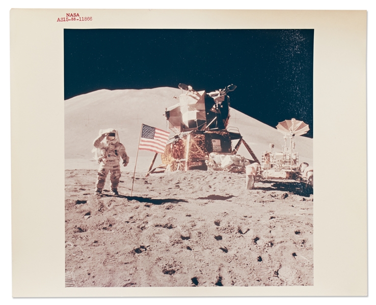 Apollo 15 Red Number Photo of James Irwin Saluting the U.S. Flag -- Printed on ''A Kodak Paper''
