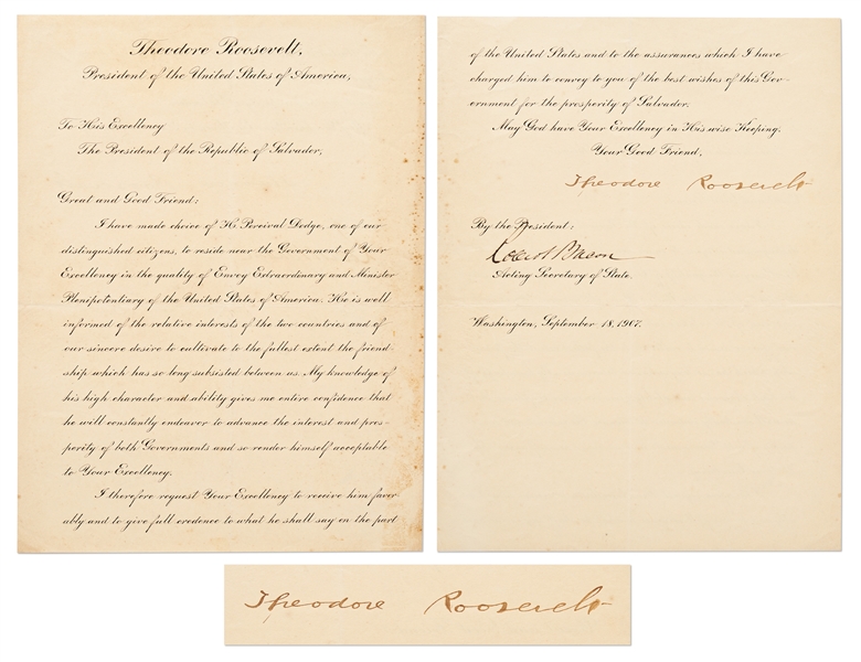 Theodore Roosevelt Presidential Appointment Signed