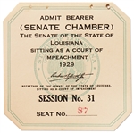 Huey Long Senate Impeachment Trial Ticket