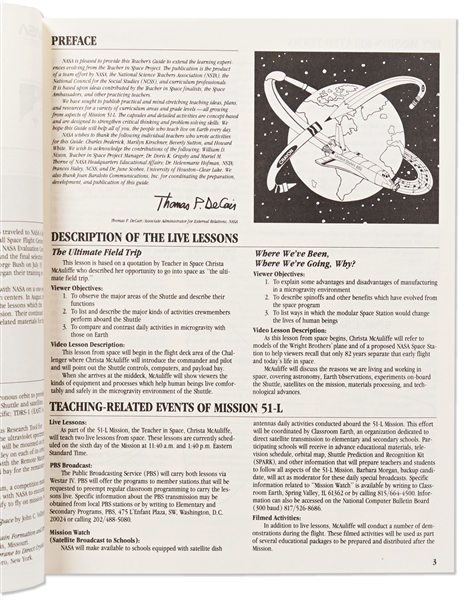 NASA ''Teacher in Space Project'' Booklet to Accompany Christa McAuliffe's Flight on Challenger STS-51-L