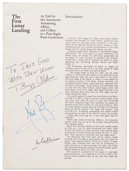 Apollo 11 Crew-Signed ''First Lunar Landing'' Book -- Signed by All Three: Armstrong, Aldrin & Collins -- With Steve Zarelli COA