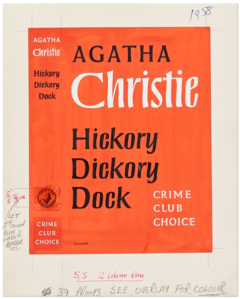 Original First Edition Artwork by Kenneth Farnhill for the Agatha Christie Crime Novel ''Hickory Dickory Dock''