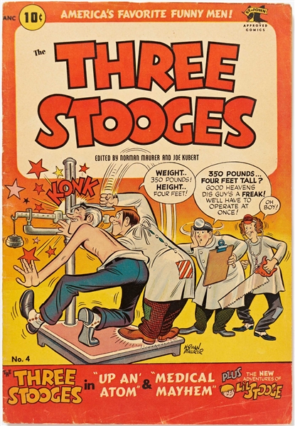 10 Copies of ''Three Stooges'' #4 (St. John, 1954) -- Chipping & Edgewear to Most, Small Paper Loss to Some