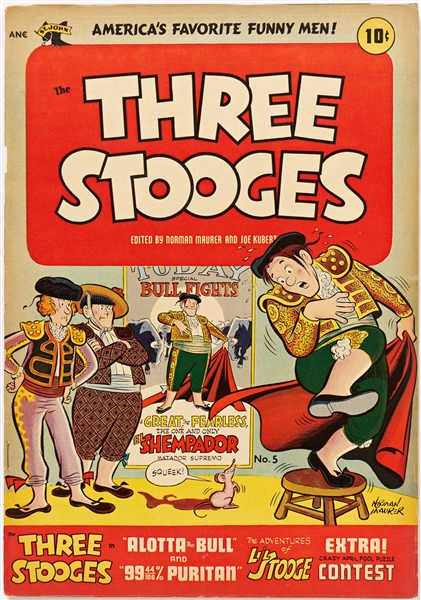 9 Copies of ''Three Stooges'' #5 (St. John, 1954) -- Light Chipping & Edgewear, Heavy Chipping to Back Cover of 1