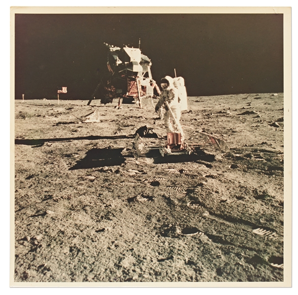 Apollo 11 Photo Measuring 8'' x 8'' Printed on ''A Kodak Paper'' -- Buzz Aldrin Sets Up the PSEP at Tranquility Base