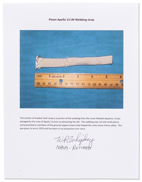 Apollo 13 Flown Swatch of Strapping Rope from the Lunar Module Aquarius