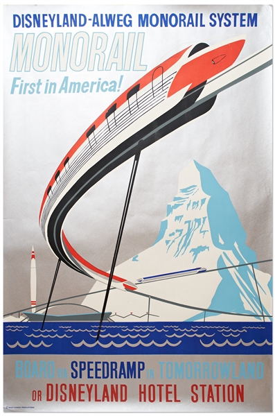 Original Hand-Silk Screened Disneyland Poster of the Monorail Attraction -- With Disney COA