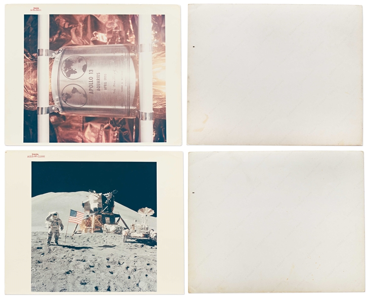 Lot of 14 NASA Red & Black Number Photos -- Including the U.S. Flag on the Lunar Surface During Apollo 11 & James Irwin Saluting the U.S. Flag on the Moon During Apollo 15