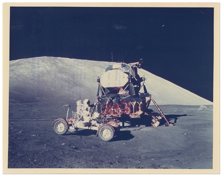 NASA Photo from the Apollo 17 Mission, Showing Gene Cernan Driving the Lunar Rover Next to the Lunar Module