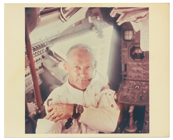 NASA Photo of Buzz Aldrin Weightless in the Eagle During the Apollo 11 Mission -- Printed on ''A Kodak Paper''