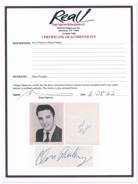 Elvis Presley Signed 8'' x 10'' Photo -- With Epperson COA