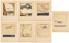 Collection of Seven 1928 Prints by Wright Aeronautical Corp. of Famous Aviation Pioneers