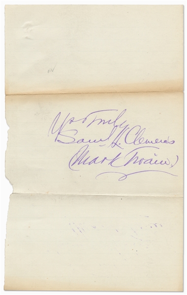 Mark Twain Dual-Signed Signature as Mark Twain and Samuel Clemens -- Without Inscription
