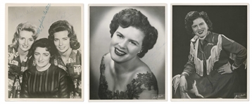Lot of Three 8 x 10 Photos Signed by Patsy Cline & The Carter Sisters