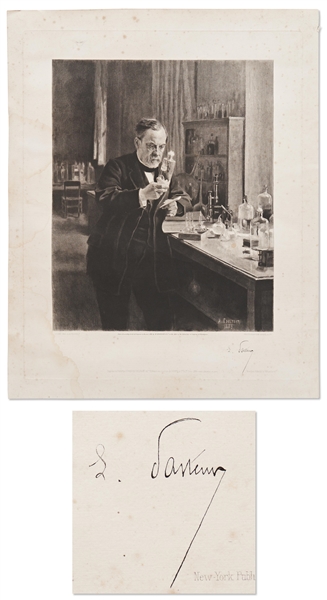 Louis Pasteur Signed Photogravure -- Large Piece Measures 15.75'' x 19.75'', Elegantly Signed by Pasteur