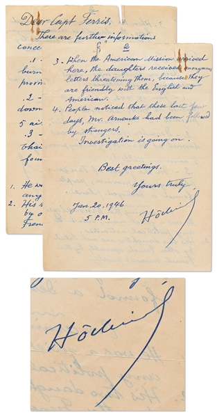 Ho Chi Minh Autograph Letter Signed from 1946 -- In This Outstanding Letter, Ho Describes a Series of American Military Plane Crashes in Vietnam that Triggered a U.S. Investigation