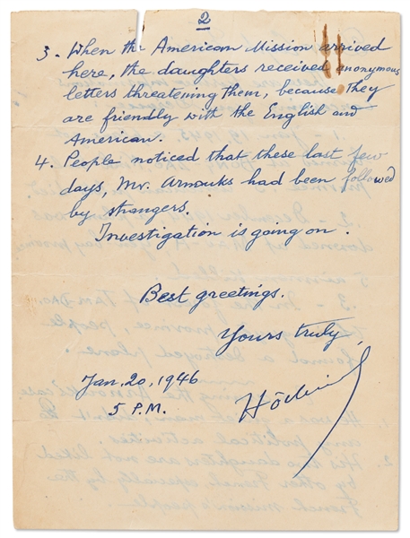 Ho Chi Minh Autograph Letter Signed from 1946 -- In This Outstanding Letter, Ho Describes a Series of American Military Plane Crashes in Vietnam that Triggered a U.S. Investigation