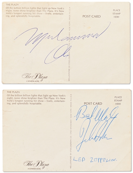 Lot of 2 Postcards Signed by Muhammad Ali & Led Zeppelin's John Bonham