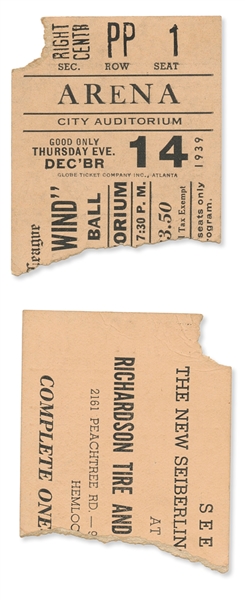 Ticket to the ''Gone With the Wind'' World Premiere Atlanta Ball in 1939