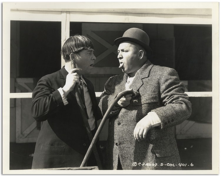 Moe Howard Personally Owned 10'' x 8'' Glossy Photo From the 1937 Three Stooges Film ''Playing the Ponies'' -- Very Good Plus Condition