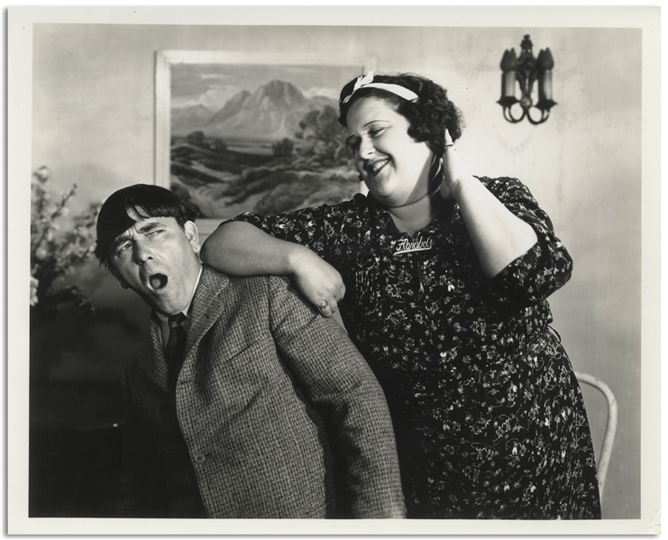 Moe Howard Personally Owned 10'' x 8'' Glossy Photo From the 1937 Three Stooges Film ''The Sitter Downers'' -- Very Good Plus Condition