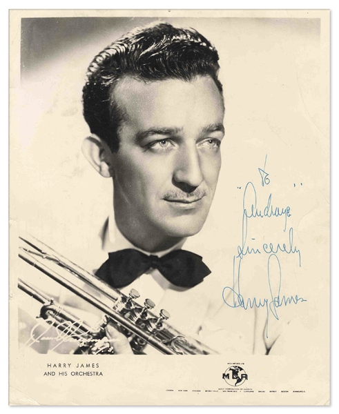 Harry James Signed Publicity Photo -- ''To 'Audray' / Sincerely / Harry James'' -- 7.75'' x 9.5'' -- Very Good