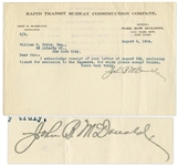 Autograph Letter Signed by John B. McDonald, Visionary Creator of the New York Subway System