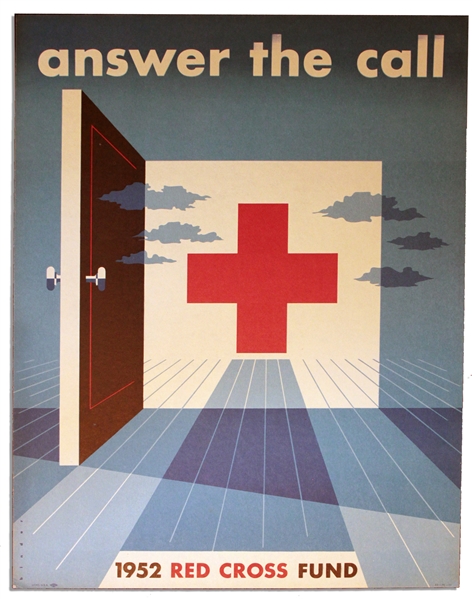 1952 Red Cross Poster -- Superb Mid-Century Graphic Design