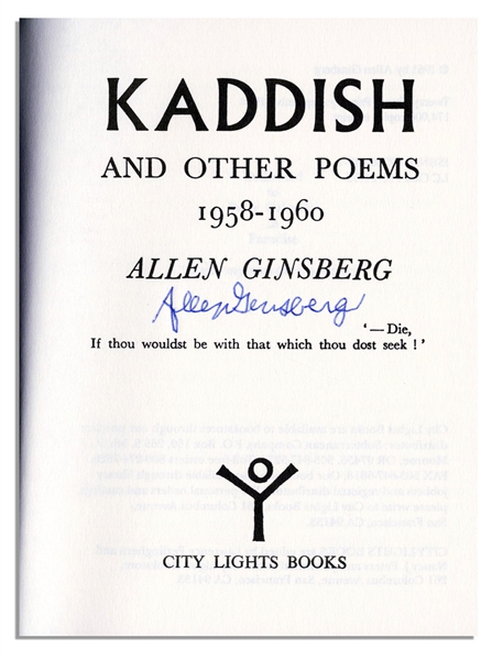 Allen Ginsberg Signed Copy of ''Kaddish & Other Poems''