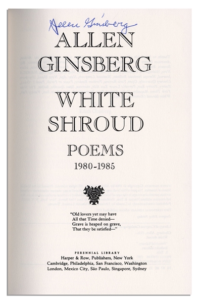 Allen Ginsberg Signed Book of Poetry, ''White Shroud''