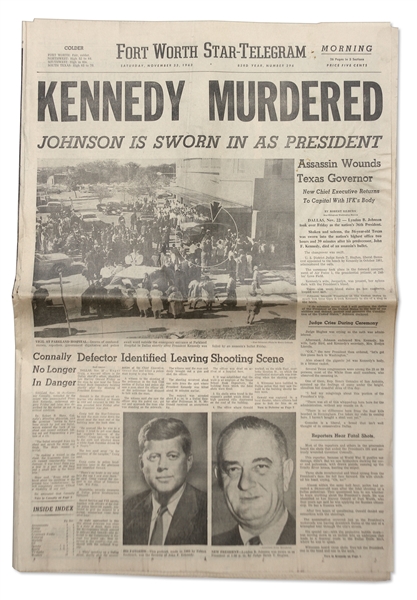 23 November 1963 Edition of ''The Fort Worth Star-Telegram'' Newspaper -- ''KENNEDY MURDERED''