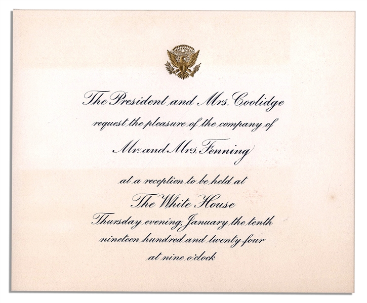 Invitation to The Coolidge White House & Pass for Parking -- 1924