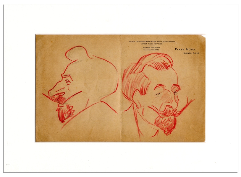 Enrico Caruso Hand-Drawn Pair of Sketches -- Depicting His Fellow Opera Singer, French Bass Pol Plancon