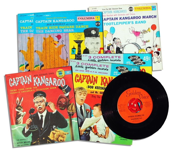 Bob Keeshan Personally Owned Lot of 6 ''Captain Kangaroo'' Audio Records -- 45's From 1957 & 1959 Including Theme Song