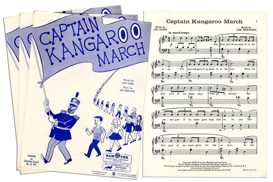 Bob Keeshan Personally Owned ''Captain Kangaroo'' Sheet Music -- Lot of 3 of ''Captain Kangaroo March''