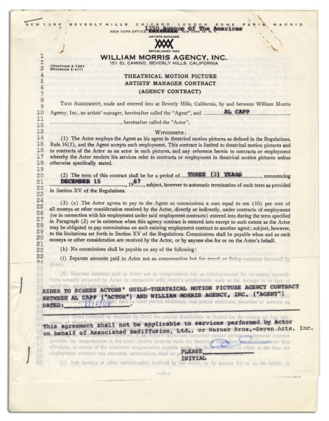 Three William Morris Agency Contracts, Each Signed Several Times by Comic Artist Al Capp