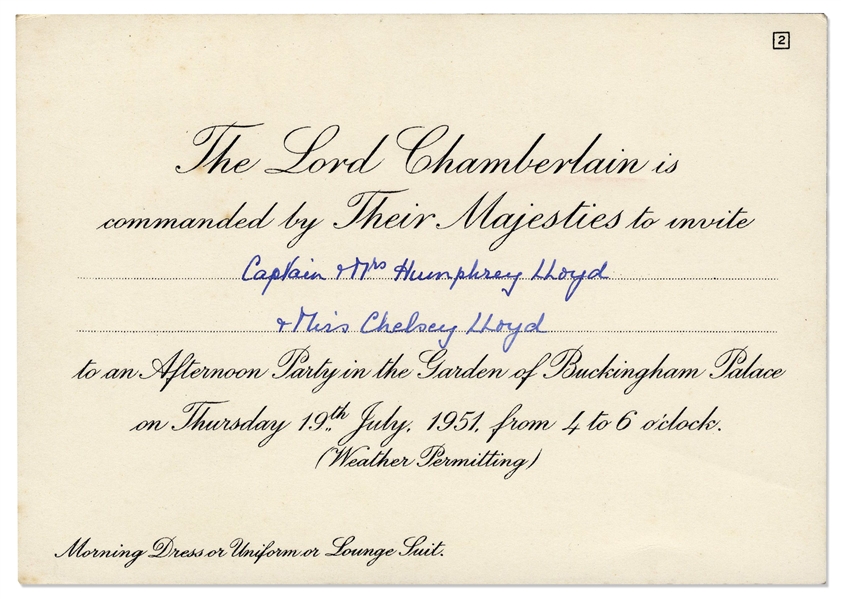 King George VI & Queen Elizabeth Buckingham Palace Invitation -- ''...to an Afternoon Party in the Garden...''