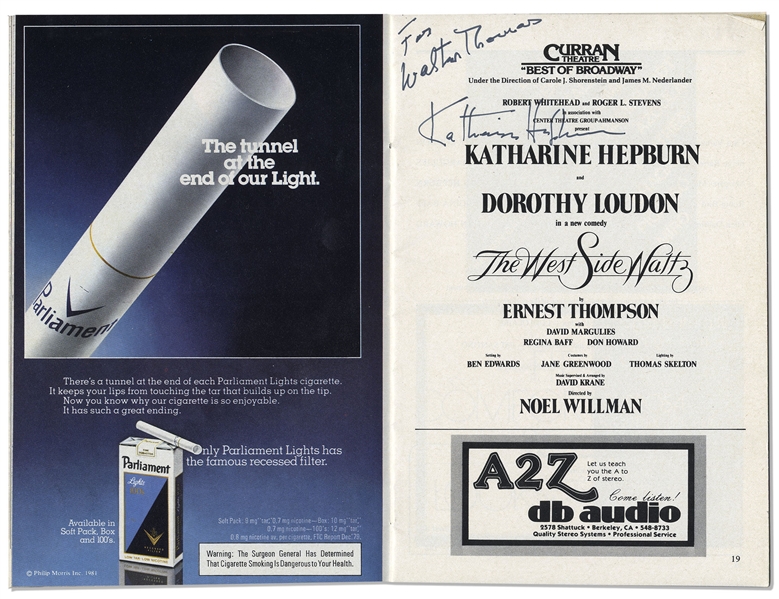 Katharine Hepburn ''West Side Waltz'' Program Signed -- From Her Tony Award-Nominated Performance