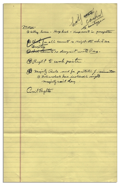 Richard Nixon Handwritten Manuscript From 1958 -- ''...Check For All Comments...Which Are Derogatory...'' & ''...Individuals have individual rights majority can't deny...''