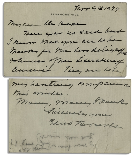 Edith Roosevelt Autograph Note Signed to Scribner's Editor Will David Howe