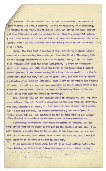 Drafted Chapter of ''A True History of the Assassination of Abraham Lincoln and of the Conspiracy of 1865'' -- By Louis Weichmann, Prosecution Witness at the Lincoln Assassination Trial